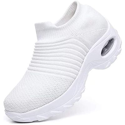 Super Soft Womens Walking Shoes Ladies Soft Comfy Sole Sneakers Sock Shoes White