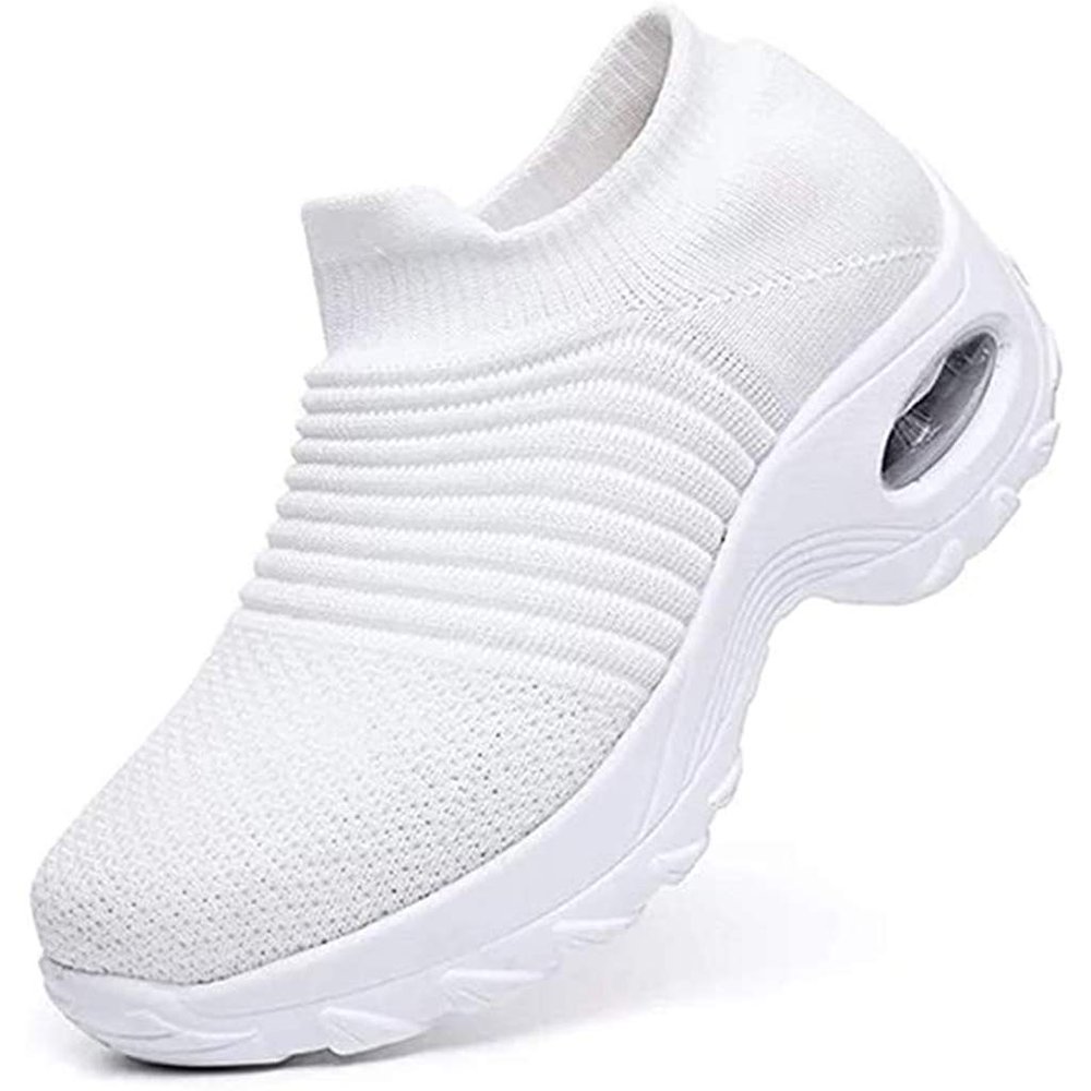 Super Soft Womens Walking Shoes Ladies Soft Comfy Sole Sneakers Sock Shoes White