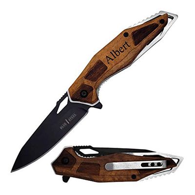 GIFTS INFINITY Customized Engraved Pocket Folding Knife - Groomsmen Wedding Party Monogrammed (Natural Wood)