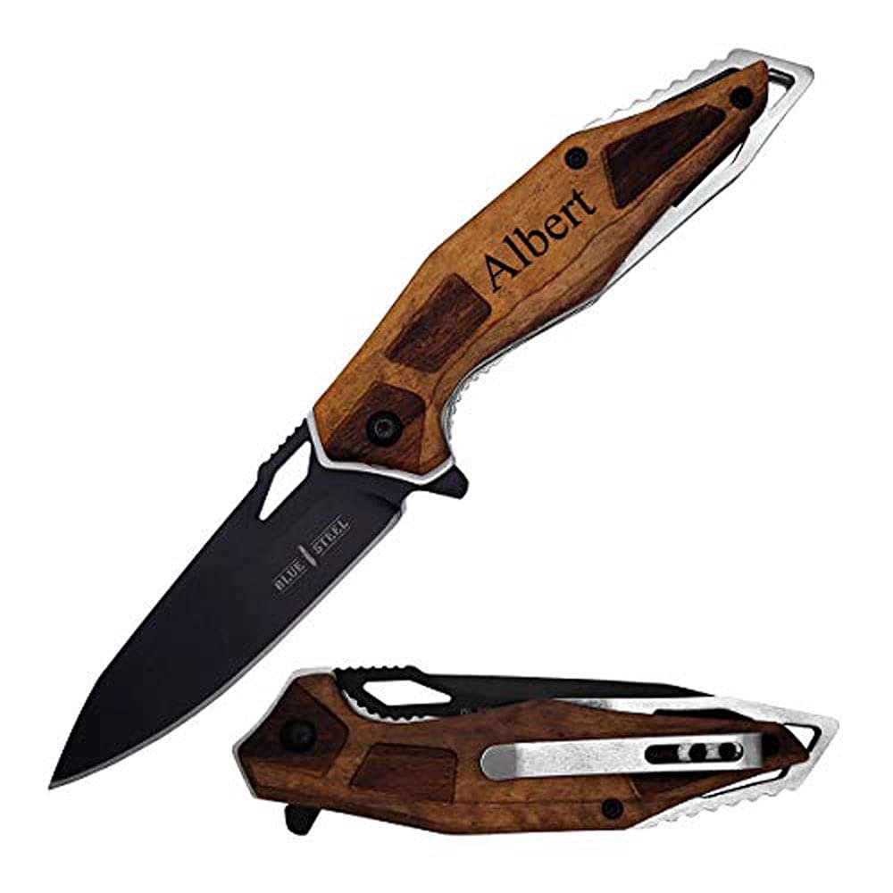 GIFTS INFINITY Customized Engraved Pocket Folding Knife - Groomsmen Wedding Party Monogrammed (Natural Wood)