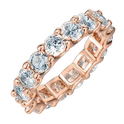 PAVOI 14K Rose Gold Plated Cubic Zirconia Love Ring - 4mm Stackable Bands for Women - Gold Eternity Rings, Size 9
