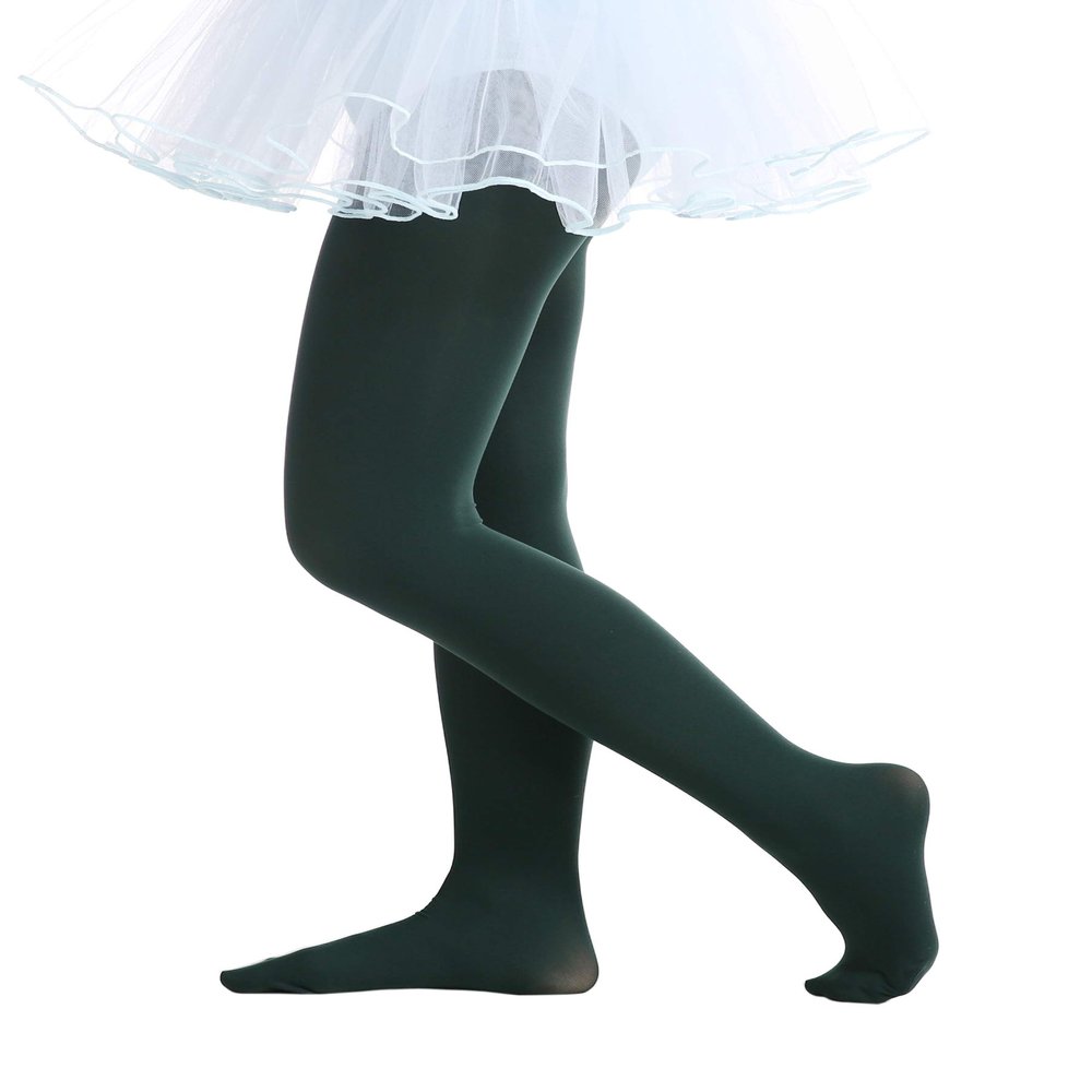 EVERSWE Girls Semi Opaque Footed Tights, Microfiber Tights (5-7, Forest green)