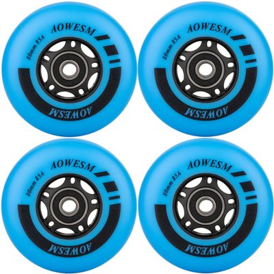 AOWESM Inline Skate Wheels 80mm 76mm 72mm 85a Outdoor Indoor Black Blue Red Roller Hockey Blades Replacement Wheels w/Bearings ABEC-9 and Floating Spacers (4-Pack) (Blue, 80mm)