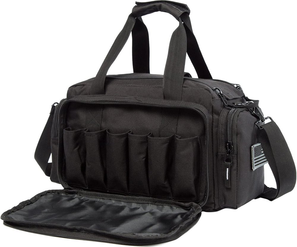 AIRTTUZ Range Bag | Gun Range Duffle Bag for Handguns and Ammo,USA Flag Patch Included. (Black)