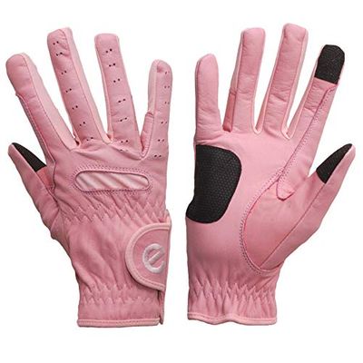eGlove eQUEST GripPro Leather Touchscreen Horse Riding Gloves (Blush Pink, Large)