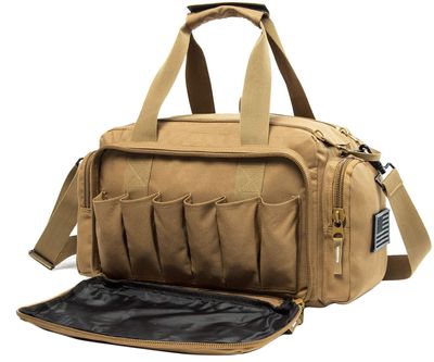 AIRTTUZ Range Bag | Gun Range Duffle Bag for Handguns and Ammo,USA Flag Patch Included. (Khaki)