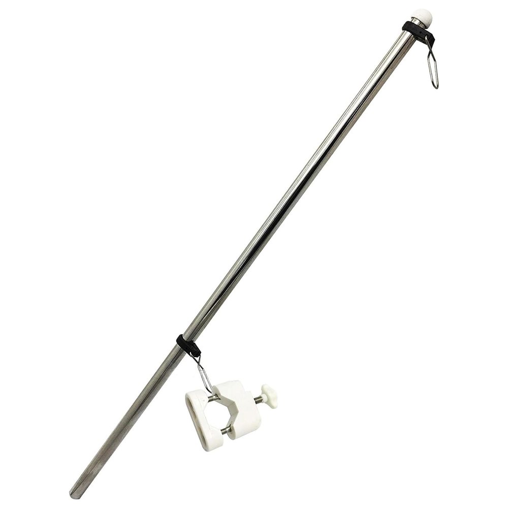 MARINE CITY Rail Mount Flag Staff & 21" Flagpole with White Plastic Base, 304 Stainless Steel Fits 7/8" to 1" Tubing Durable, Rust-Resistant for Boats, Yachts, RVs & Marine Use