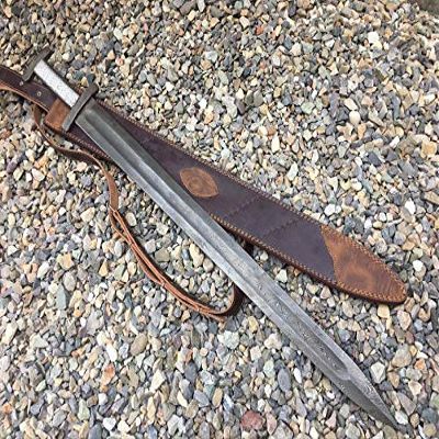 Custom Handmade Damascus Viking Sword with Leather Sheath