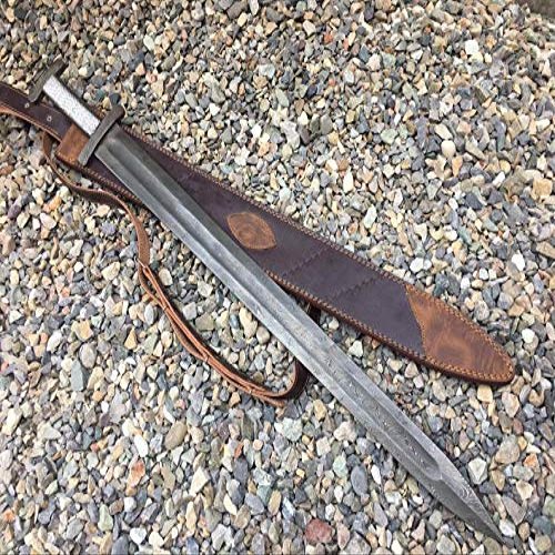 Custom Handmade Damascus Viking Sword with Leather Sheath