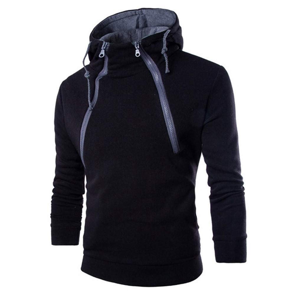 XUETON Mens Long Sleeve Hoodie Sweatshirt Fashion Solid Shirt Athletic Running Cycling Gym Tops Bulk Bundle (Black,X-Large)