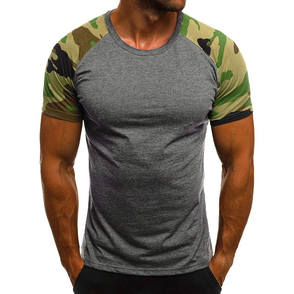 XUETON Mens Camouflage Short Sleeve Shirt Lightweight Slim Printed Shirts Athletic Dry-Fit Tshirt Running Tops(Gray,Medium)