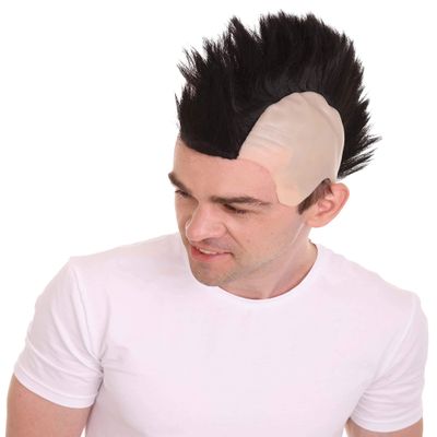 HPO Adult Men's Color Styles Mohawk Punk Rock Spiky Wig Straight Spiked Halloween Fancy, Synthetic Soft Fiber Hair, Perfect for your next Festival and Group Anime Party! (Black)