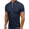 XUETON Mens Classic Dress Short Sleeve T-Shirt Double Collar Slim Fit Casual Button Down Shirt V-Neck Shirts (Navy,Medium) view 1