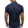 XUETON Mens Classic Dress Short Sleeve T-Shirt Double Collar Slim Fit Casual Button Down Shirt V-Neck Shirts (Navy,Medium) view 2
