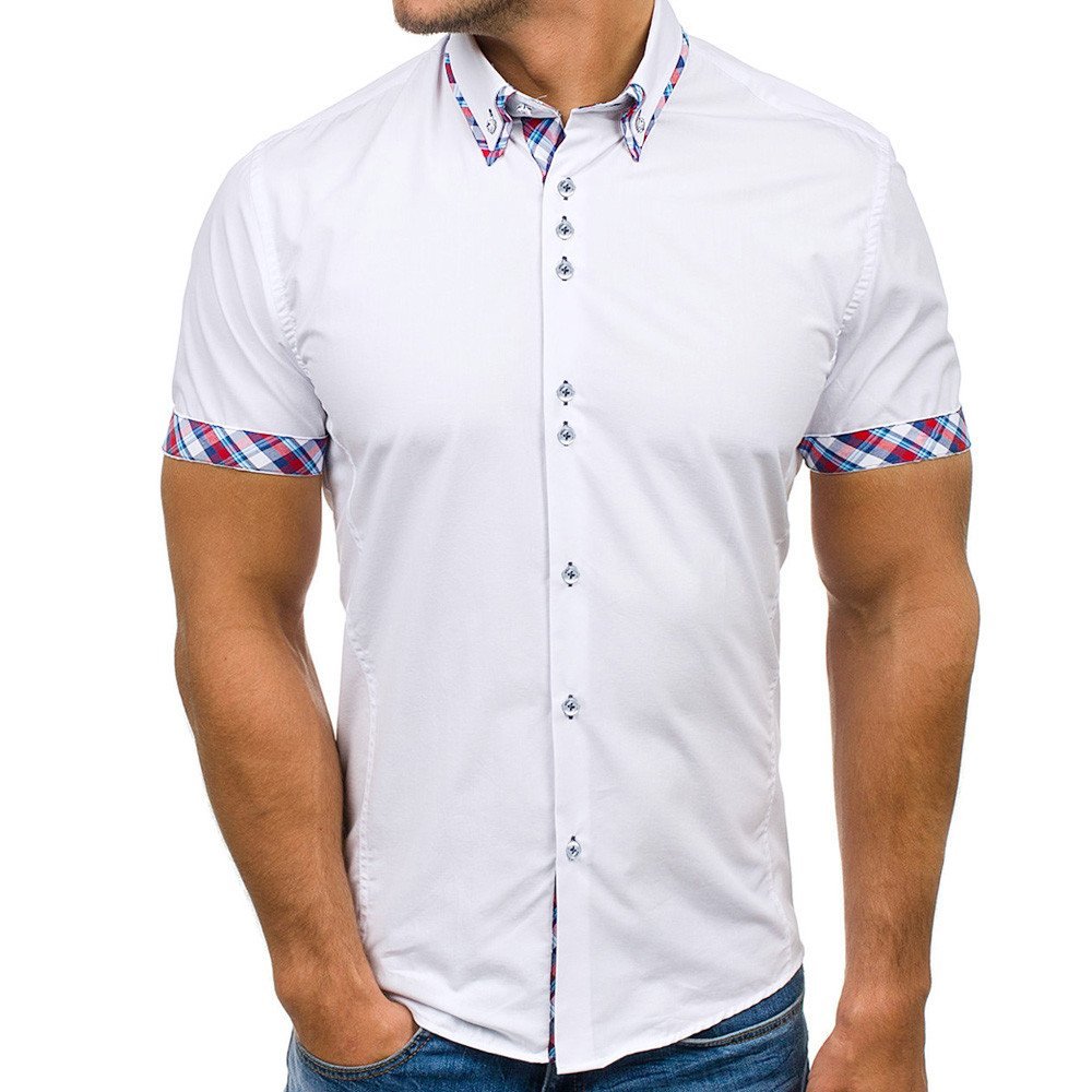 XUETON Mens Classic Dress Short Sleeve T-Shirt Double Collar Slim Fit Casual Button Down Shirt V-Neck Shirts (White,3X-Large)