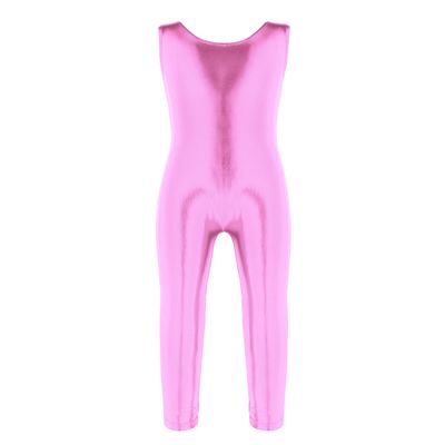 Kaerm Kid Girls Metallic Sleeveless One Piece Ballet Dance Gymnastics Leotard Tights Legging Pants Unitard Pink 3-4