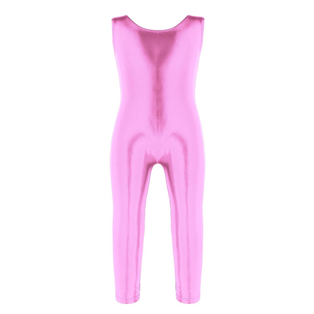 Kaerm Kid Girls Metallic Sleeveless One Piece Ballet Dance Gymnastics Leotard Tights Legging Pants Unitard Pink 3-4