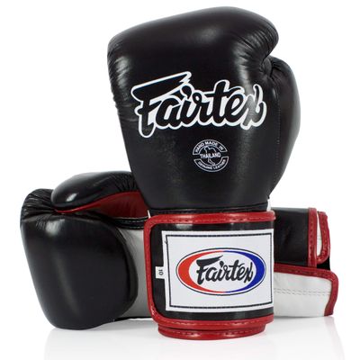 Fairtex BGV5 Muay Thai Boxing Gloves for Men, Women, Kids | Special Lock Thumb Design | MMA Gloves| Premium Quality, Light Weight & Shock Absorbent Boxing Gloves -(Black/White/Red Piping/14oz)