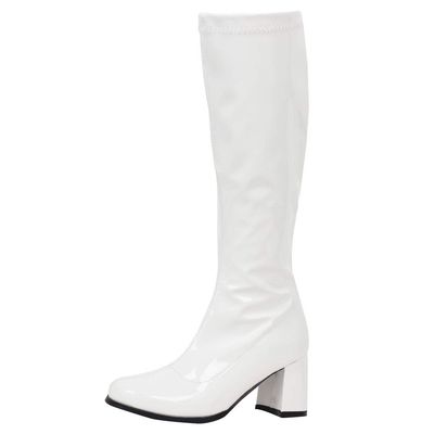 JiaLuoWei GOGO Boots for Women, Knee High Boots, PU Leather Zip Ladies Party Dance Shoes (6, White shiny)
