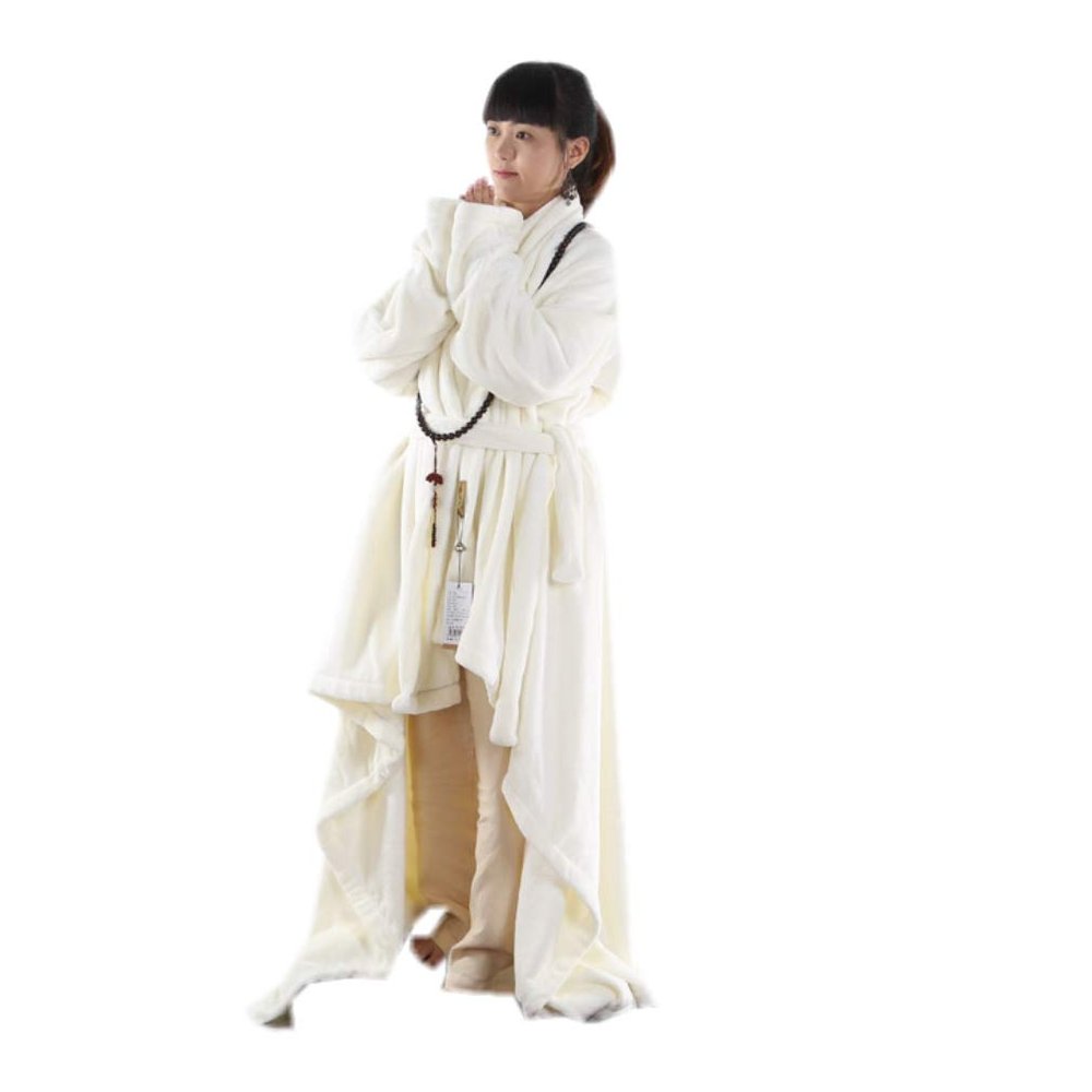 ZanYing Unisex Thickened Warm Flannel Meditation Cloak Yoga Shawls (White, L)