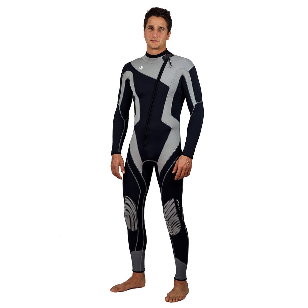 Aqua Polo Manta Ray Wetsuit for Men | Scuba Diving | 3 mm SC Neoprene | 4-Way Super Stretch | Neck Cuff Ankle Gaskets (Black/Grey, XXL)