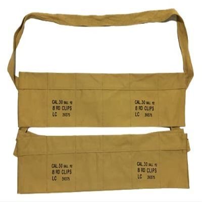 (Pack of 2) WWII Army Cotton Cloth Bandolier for M1 Garand Cotton Cloth Cover - US Olive Khaki Color (Khaki)