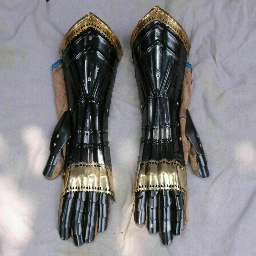Piru Handmade Fully Wearable Gothic Dark Medieval Pair Of Gauntlets Knight Gloves Armor Bracer