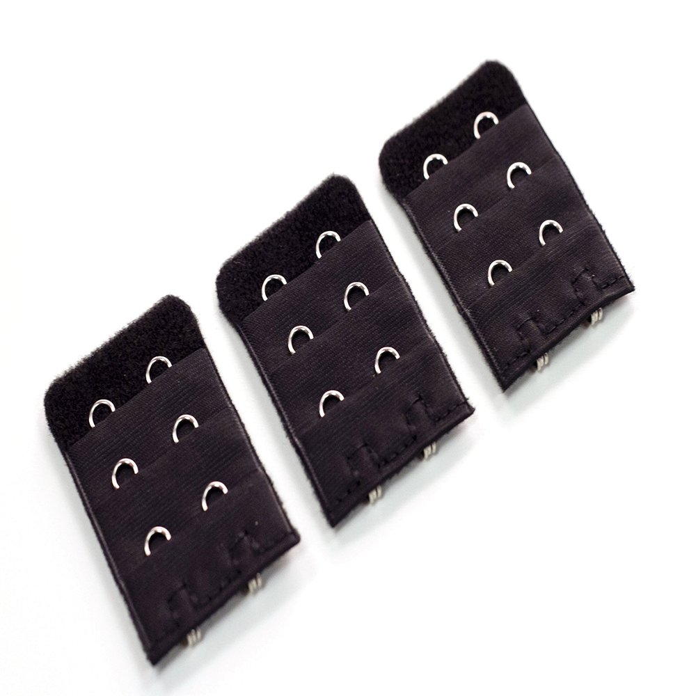 2-Hook Bra Extension For Longer Bra Band Strap (Pack of 3, Black)