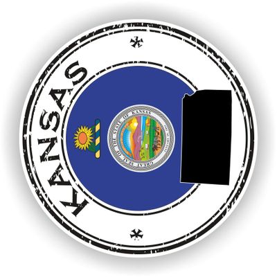 1x Kansas Round Vinyl Waterproof Sticker - 15cm / 5.9inches