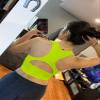 AEPEBO Sexy Crop Tops for Women Deep V Neck Back Cutout Sleeveless Plunge Racerback Tank Cropped Top Fluo Green XS view 4
