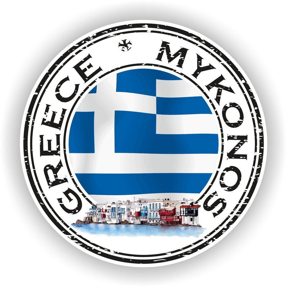 1x Greece Mykonos Round Vinyl Waterproof Sticker - 5cm / 2inches