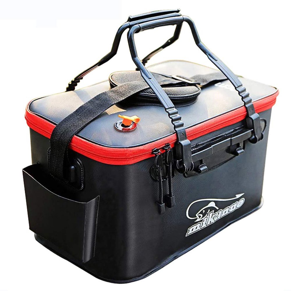 Fishing Bucket,Foldable Fish Bucket, Multi-Functional EVA Fishing Bag for Outdoor, Live Fish Lures Bucket and Fish Protection Bucket,10GAL/8GAL/6GAL/4.8GAL/3GAL Live Fish Container (10GAL/Black)