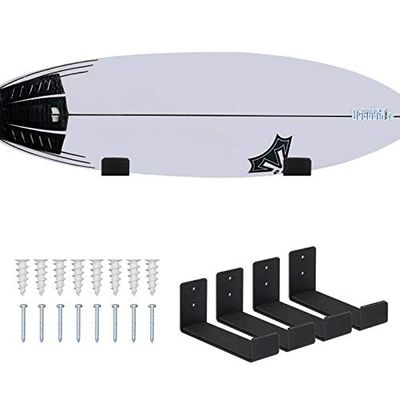 Mind and Action Solid Aluminum Surfboard Wall Rack, Display Mount (Black 2pair)