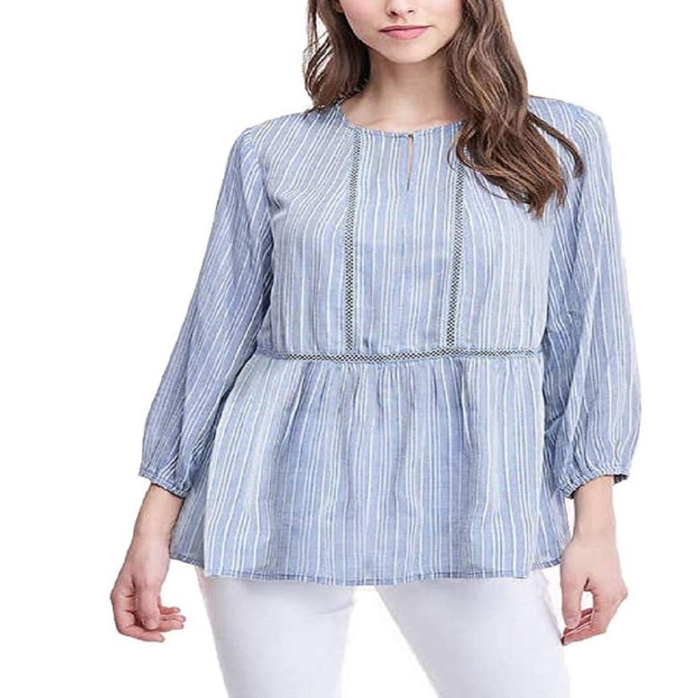 Fever Ladies' 3/4 Sleeve Blouse (Blue Whistler's, X-Large)