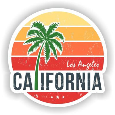 1x Los Angeles California Round Vinyl Waterproof Sticker - 15cm / 5.9inches