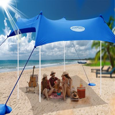 UMARDOO Family Beach Tent Canopy Sun Shade Portable 1010FT, Large Wind Resistance Beach Sun Shelter Easy Setup with Packable Carry Bag for Outdoor Travel UPF 50+ (Blue)