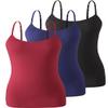 Air Curvey 3 Pack Camisole Tops for Women Built in Bra Adjustable Spaghetti Strap Soft Cotton Undershirt Tanks Seamless Layering Tops Black Navy Wine Red S view 1