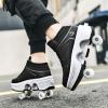 Automatic Walking Shoes Invisible Roller Skate 2 in 1 Removable Pulley Skates Skating Double-Row Deform Wheel Deformation (Black high, US 10.5) view 2