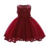 Baby Girl Birthday Dress Christening Baptism Lace Flower Embroidery Sleeveless Princess Tutu Tulle Dress Formal Party Pageant Evening High Low Hem Trailing Gown Dark Red 12-18 Months view 1
