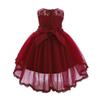 Baby Girl Birthday Dress Christening Baptism Lace Flower Embroidery Sleeveless Princess Tutu Tulle Dress Formal Party Pageant Evening High Low Hem Trailing Gown Dark Red 12-18 Months view 3