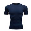 XUETON Mens Fitness Short Sleeve Shirt Solid Bodybuilding Yoga Running Training Tights Top Cool Quick Dry Shirts (Navy,Small) view 1