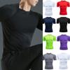 XUETON Mens Fitness Short Sleeve Shirt Solid Bodybuilding Yoga Running Training Tights Top Cool Quick Dry Shirts (Navy,Small) view 2
