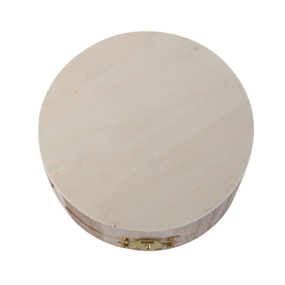 Flybloom Wood Craft Box Round Box For Arts Hobbies And Home Jewelry Storage(Wood Color)