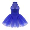QinCiao Kids Girls Sequins Halter-Neck Mesh Splice Ballet Dance Tutu Dress Ballerina Gym Leotard Skirt Dancewear Costume Blue 5-6 view 3