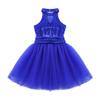 QinCiao Kids Girls Sequins Halter-Neck Mesh Splice Ballet Dance Tutu Dress Ballerina Gym Leotard Skirt Dancewear Costume Blue 5-6 view 4