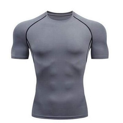XUETON Mens Fitness Short Sleeve Shirt Solid Bodybuilding Yoga Running Training Tights Top Cool Quick Dry Shirts (Gray,Large)