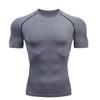 XUETON Mens Fitness Short Sleeve Shirt Solid Bodybuilding Yoga Running Training Tights Top Cool Quick Dry Shirts (Gray,Large) view 1