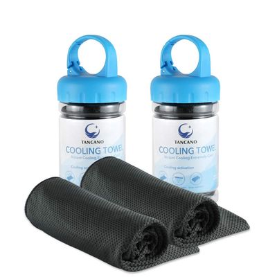 TANCANO Sports Towel for Instant Cooling Relief Microfiber Towels for Golf Workout Swimming Gym Yoga Travel Camping Fitness 40"x12" Sweat Towel (Black 2 Pack)