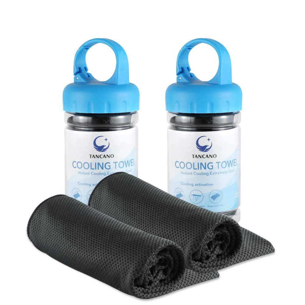TANCANO Sports Towel for Instant Cooling Relief Microfiber Towels for Golf Workout Swimming Gym Yoga Travel Camping Fitness 40"x12" Sweat Towel (Black 2 Pack)