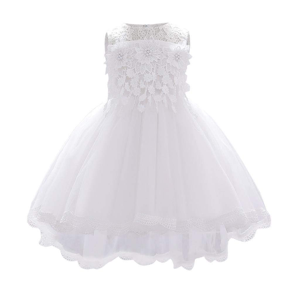 Baby Girl Birthday Dress Christening Baptism Lace Flower Embroidery Sleeveless Princess Tutu Tulle Dress Formal Party Pageant Evening High Low Hem Trailing Gown White 02 18-24 Months